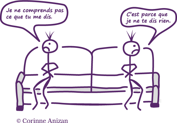 Illustration réalisée par Corinne Anizan, représentant un couple ayant des difficultés à communiquer.
